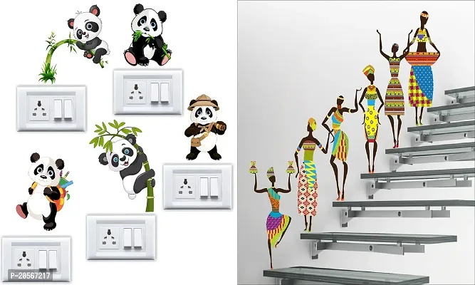 Ghar Kraft Set of 2 Wall Sticker Sb Panda and Tribal Lady Wall Sticker