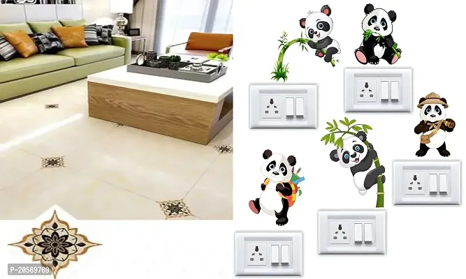 Ghar Kraft Set of 2 Wall Sticker Black with Golden Rangoli Floor Sticker Andsb Panda Wall Sticker