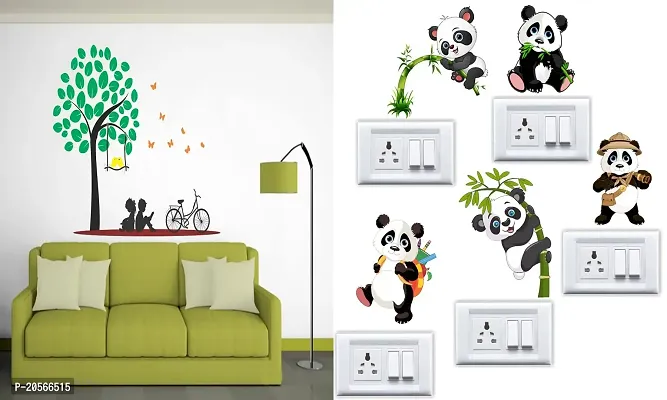 Ghar Kraft Set of 2 Wall Sticker Kids Under The Tree and Sb Panda Wall Sticker