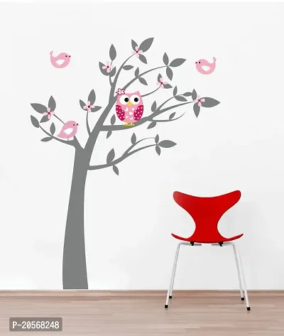 Ghar Kraft Set of 4 Combo Wall Stickers |Owl Family of 3|Owl Tree|Different Tree with Flower|Free Bird Case-thumb3