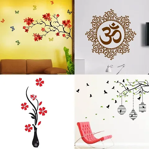 Ghar Kraft Set of 4 Combo Wall Stickers|Chinese Flower