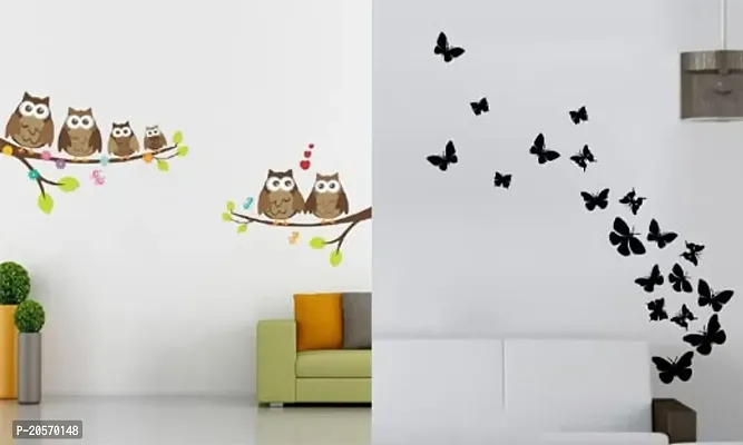 Ghar Kraft Combo Set of 2 Wall Stickers |Owl Family|Flying Butterfly