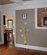 Ghar Kraft?Silver Flower with Golden Vase Acrylic Wall Sticker-thumb1