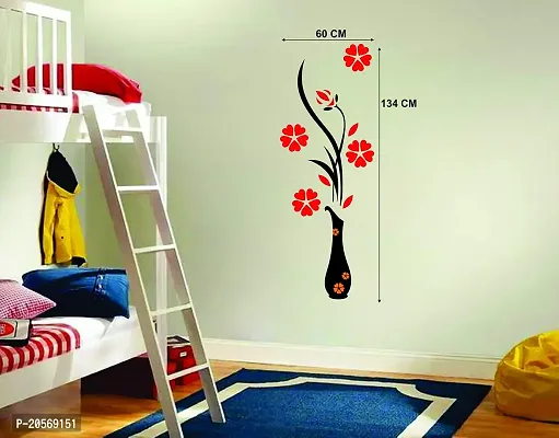 Ghar Kraft Set of 2 Wall Sticker Flower Vase Red and Sb Flower Wall Sticker-thumb4