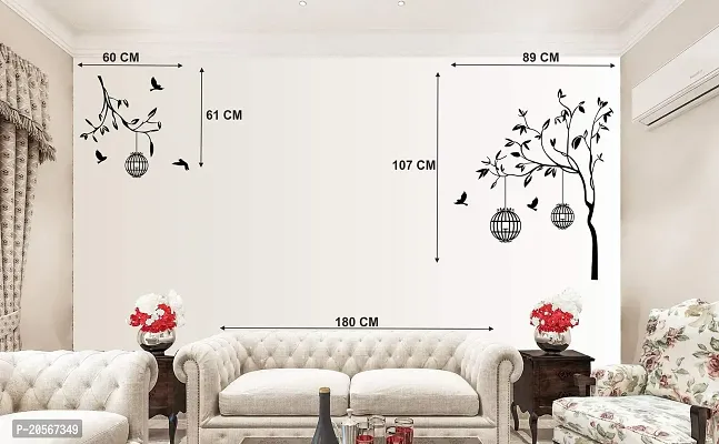 Ghar Kraft Set of 2 Wall Sticker Free Bird Cage Brown and Magical Tree Wall Sticker-thumb4