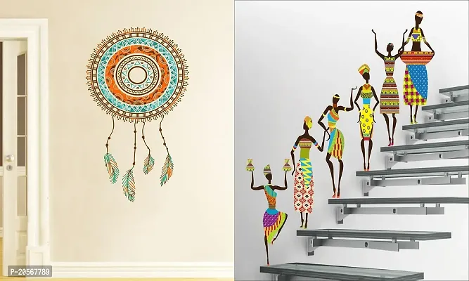 Ghar Kraft Set of 2 Wall Sticker Hand Drawn Dreamcatcher and Tribal Lady Wall Sticker