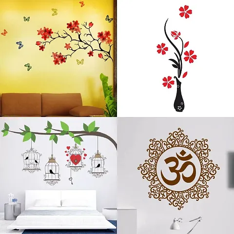 Ghar Kraft Set of 4 Combo Wall Stickers|Chinese Flower