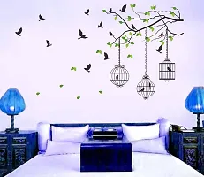 Ghar Kraft Set of 2 PVC Wall Sticker (Flying Bird with Cage and Magical Tree)-thumb1