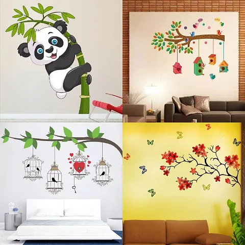 Ghar Kraft Set of 4 Combo Wall Stickers|Chinese Flower