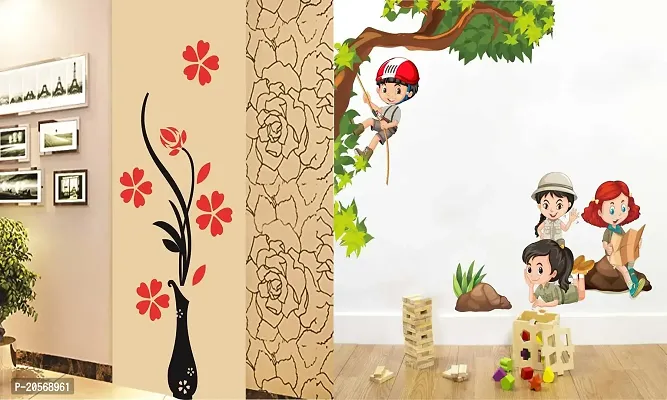 Ghar Kraft Set of 2 Wall Sticker Flower Vase Red and Kids Activity Wall Sticker