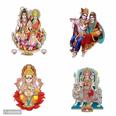 Ghar Kraft Set of 4 Combo Wall Stickers |Shiv Parivar|Krishna Priya|Ganesh Ji with Ladoo|Vaashno Devi