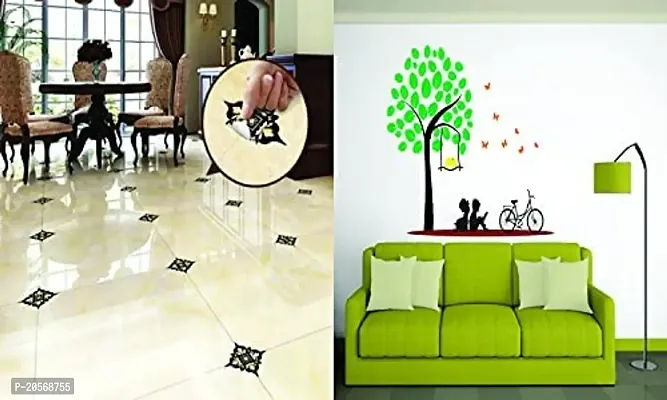 Ghar Kraft Set of 2 Wall Sticker Black with Golden Leaf Floor and Kids Under The Tree Wall Sticker-thumb2