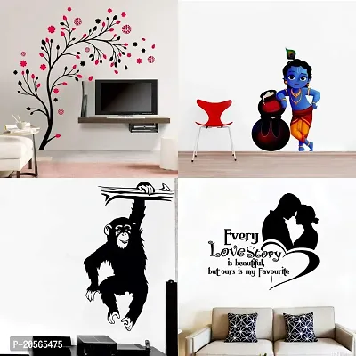 Ghar Kraft Set of 4 Multicolor Wall Sticker Magical Tree|Makhanchor|Love Story|Lutung Material - Vinyl