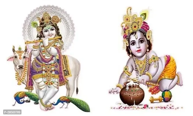 Ghar Kraft Combo Set of 2 Wall Stickers Nandlal with Cow|Kunj Bihari with Maakhan Matki