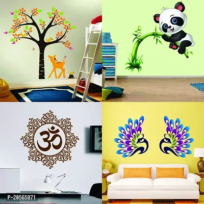 Ghar Kraft Om | Peacock | Tree-Animal | Cartoon Panda Wall Sticker for Home/Livingroom/Hall/Walls