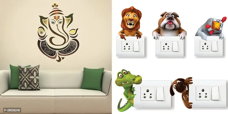 GHAR KRAFT Royal Ganesh Wall Sticker and AnimalsSwitch Board Sticker for Room, Hall, Kitchen (PVC Viny)