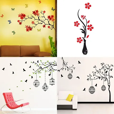 Ghar Kraft Set of 4 Combo Wall Stickers|Chinese Flower