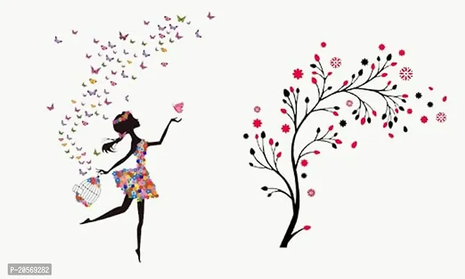 Ghar Kraft Combo Set of 2 Wall Stickers Dreamy Girl|Magical Tree