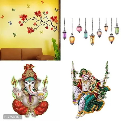 Ghar Kraft Set of 4 Combo Wall Stickers|Chinese Flower|Ekdant|Radhamadhav Jhula |Hanging Lamp|-thumb0