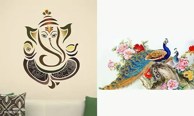 Ghar Kraft Combo Set of 2 Wall Stickers Royal Ganesh|Royal Peacock