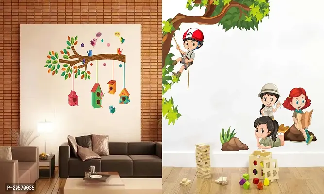 Ghar Kraft Set of 2 Wall Sticker Bird House On A Branch and Kids Activity Wall Sticker