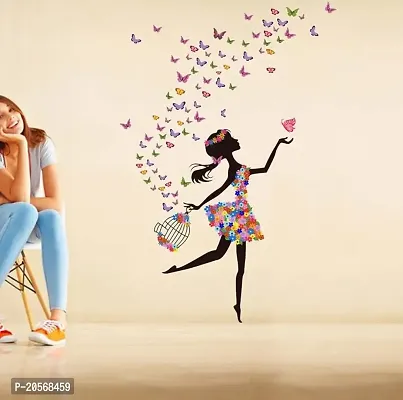 Ghar KraftSet of 2 Wall Sticker Dream Girl and Sunrise with Flying Birds Wall Sticker-thumb2