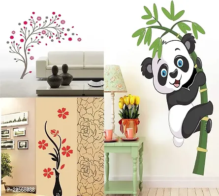 Ghar Kraft Flower Vase Red and Magical Tree Wall Sticker+1 Baby Panda Sticker Wall Decals for Home, Living Room, Bedroom Decoration