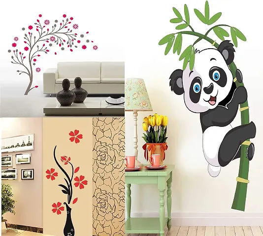Ghar Kraft PVC Set of 2 Wall Sticker + 1 Baby Panda Sticker, Wall Decals for Home, Living Room, Bedroom Decoration