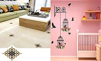 Ghar Kraft Set of 2 Wall Sticker Black with Golden Rangoli Floor Sticker Branches and Cages Wall Sticker-thumb1