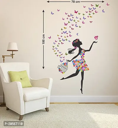 Ghar Kraft Set of 2 Wall Sticker Dream Girl and Free Bird Cage Brown Wall Sticker-thumb4