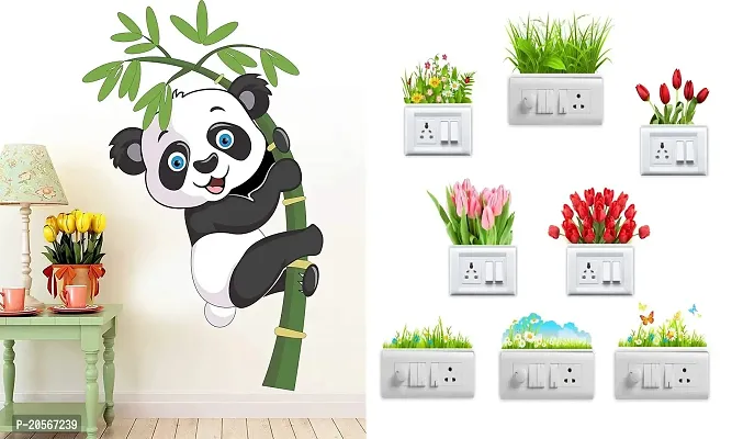 Ghar Kraft Set of 2 Wall Sticker Baby Panda and Sb Flower Wall Sticker