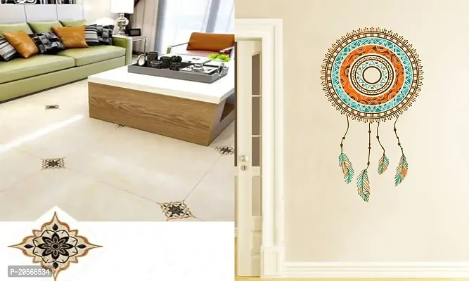 Ghar Kraft Set of 2 Wall Sticker Black with Golden Rangoli Floor and Hand Drawn Dreamcatcher Wall Sticker-thumb0