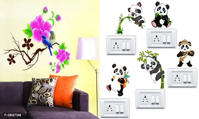 Ghar Kraft Set of 2 Wall Sticker Blue Bird and Sb Panda Wall Sticker