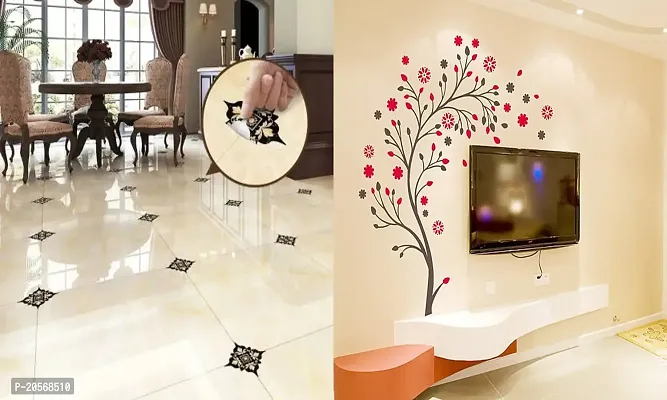 Ghar Kraft Set of 2 Wall Sticker Black with Golden Leaf Floor and Magical Tree Wall Sticker-thumb0