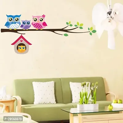 Ghar Kraft Set of 4 Combo Wall Stickers |Owls Cute Famliy|Chinese Flower|Singing Bird with Case|Sunrise-thumb2