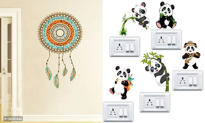 Ghar Kraft Set of 2 Wall Sticker Hand Drawn Dreamcatcher and Sb Panda Wall Sticker