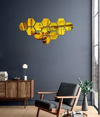 Ghar Kraft?Hexagon 13 Golden Acrylic Mirror Like Wall Sticker-thumb2