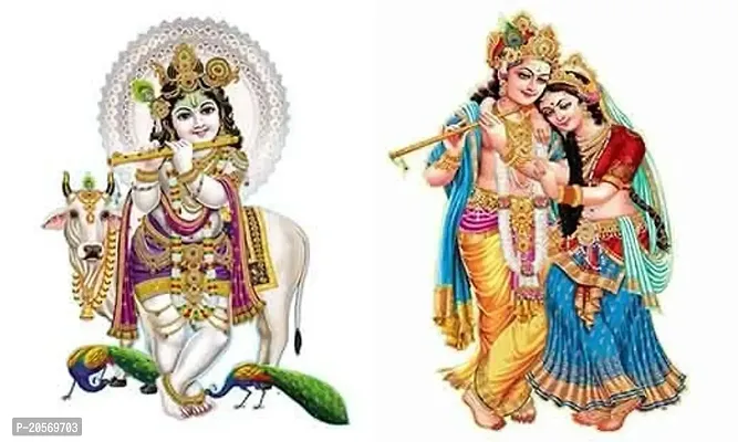 Ghar Kraft Combo Set of 2 Wall Stickers Nandlal with Cow|Classic Radha Krishna