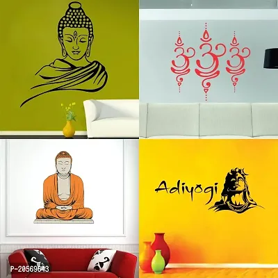 Ghar Kraft Set of 4 Combo Wall Stickers |Branch with Flowers|Cute Bal Krishna Makhan Chor|Shiv Parwati|Bal Ganesh-thumb0