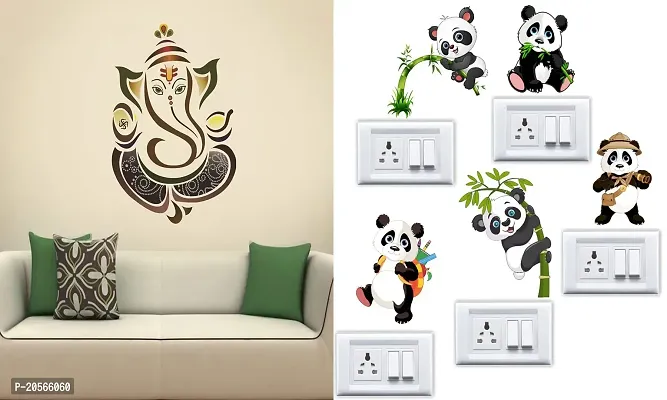 Ghar Kraft Set of 2 Wall Sticker Royal Ganesh and Sb Panda Wall Sticker