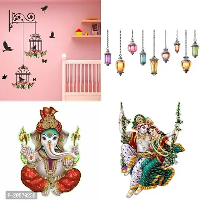 Ghar Kraft Set of 4 Combo Wall Stickers|Branches and Cages|Ekdant|Radhamadhav Jhula |Hanging Lamp|