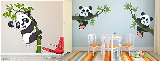 Ghar Kraft Set of 2 Self Adhesive Wall Sticker Baby Panda and Panda Hanging On A Branch Wall Sticker for Puja Room Home Living Room Bedroom Kids Room