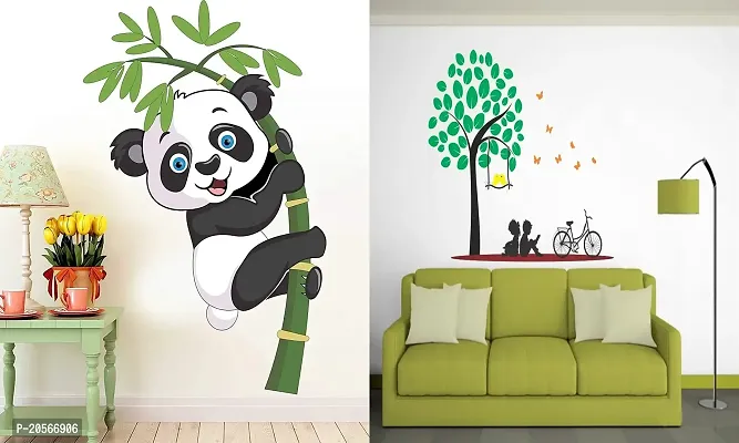 Ghar Kraft Set of 2 Wall Sticker Baby Panda and Kids Under The Tree Wall Sticker-thumb0