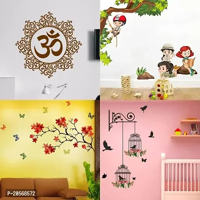 Ghar Kraft Set of 4 Combo Wall Stickers|Designer Om|Branches and Cages|Kids Activity|Chinese Flower|-thumb0