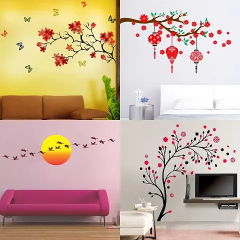 Ghar Kraft Set of 4 Combo Wall Stickers|Chinese Flower