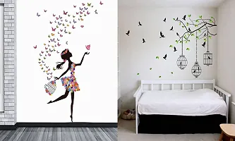 Ghar Kraft Dream Girl and Flying Bird with Cage PVC Wall Sticker +1 Baby Panda Sticker Wall Decals for Home, Living Room, Bedroom Decoration-thumb4