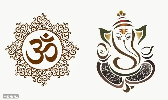 Ghar Kraft Combo Set of 2 Wall Stickers Designer Om|Royal Ganesh