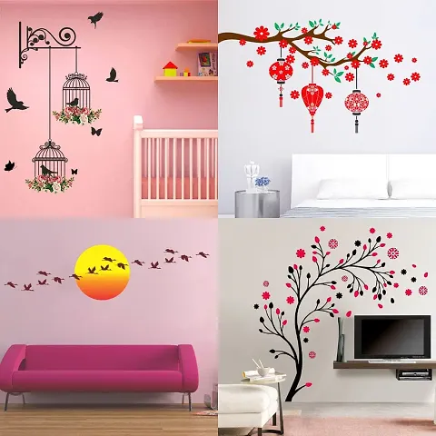 Ghar Kraft Set of 4 Combo Wall Stickers|Branches and Cages|