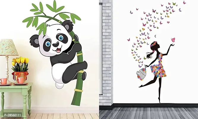 Ghar Kraft PVC Vinyl Baby Panda and Dream Girl Wall Sticker -Set of 2