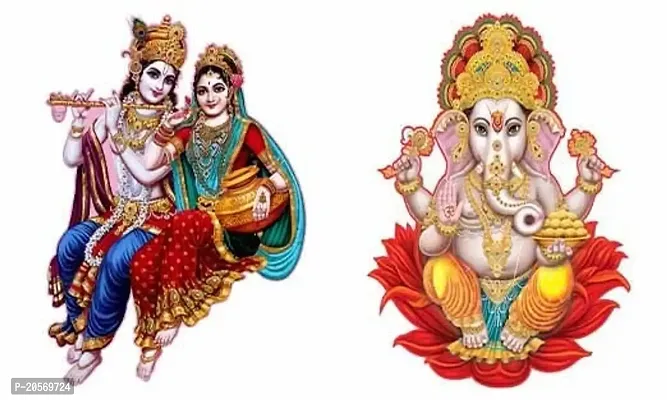 Ghar Kraft Combo Set of 2 Wall Stickers Krishna Priya|Ganesh Ji with Ladoo